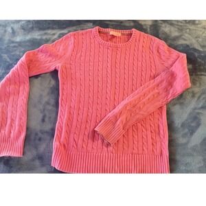 Lilly Pulitzer Pink Cable Knit Cotton Sweater Womens XS‎ Long Sleeve Crew Neck